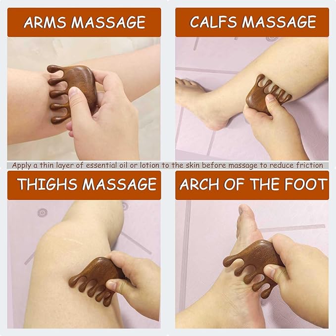 Wooden Scalp Massager for Scalp Gua sha, Massage Comb, Wooden Head Massager - Sandalwood