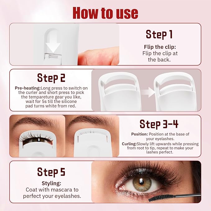 Upgrade Heated Eyelash Curler, Electric Eyelash Curler with 5s Fast Heating, Type-C Rechargeable, Portable Lash Curler, Long-Lasting Lash Lift, Natural Style, Heat-Sensitive Pad (White)