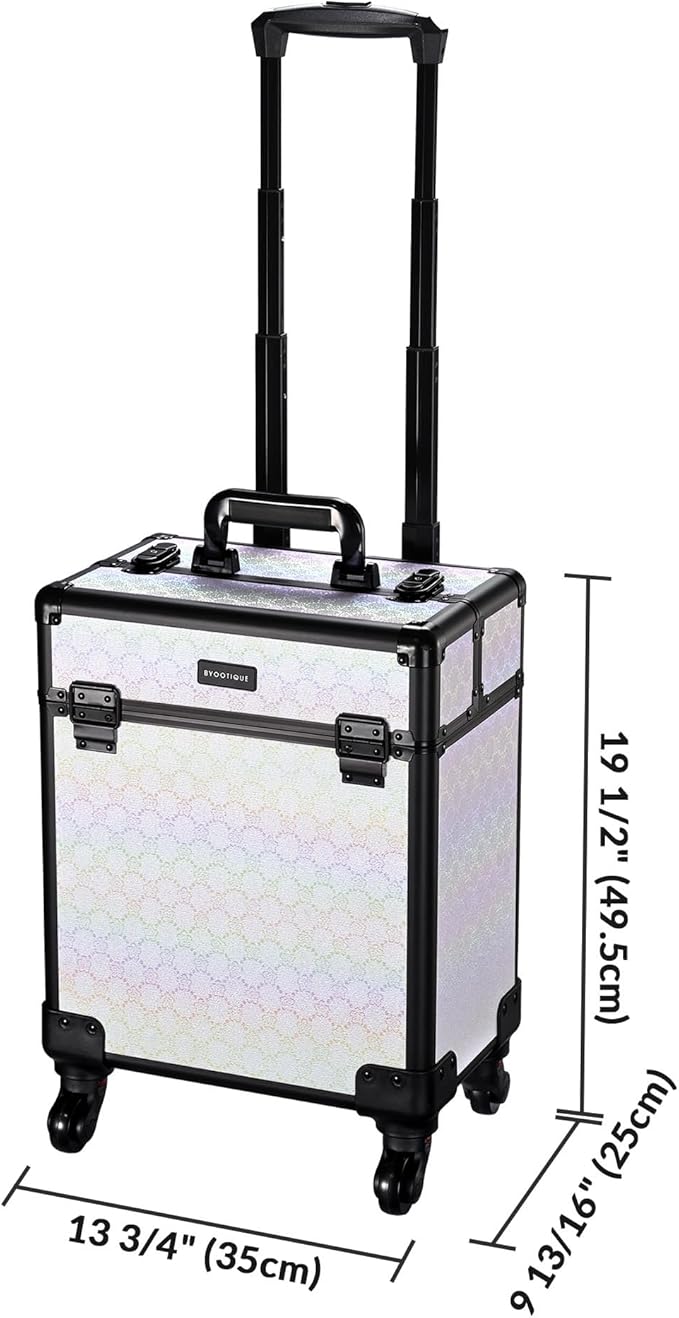 BYOOTIQUE Nail Travel Case for Nail Tech Makeup Torlley Organizer Travel Rolling Cosmetology Hairdressing Brush Bags Barber Suitcase for Beauty Salon Manicurist,Pure ForgetMeNot
