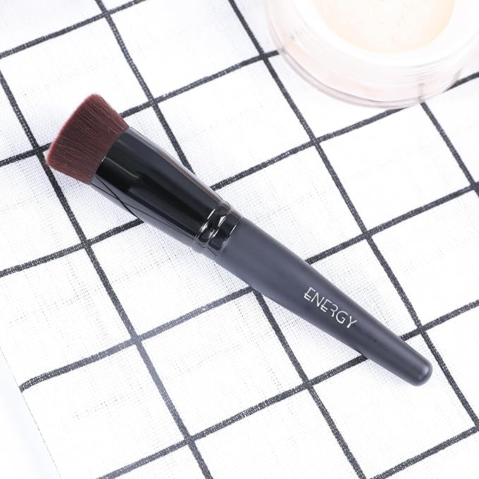 ENERGY Foundation Brush for Liquid Makeup Flat Top Kabuki Makeup Brush Professional Vegan Synthetic for Liquid Cream Powder Blending Perfect Concave Face Makeup Brush