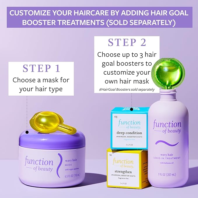 FUNCTION OF BEAUTY Hair Mask for Wavy Hair, 6.5 oz - Deep Conditioning Formula With Argan Oil to Restore Shine & Vegan Squalane to Prevent Hair Breakage, Customizable Haircare
