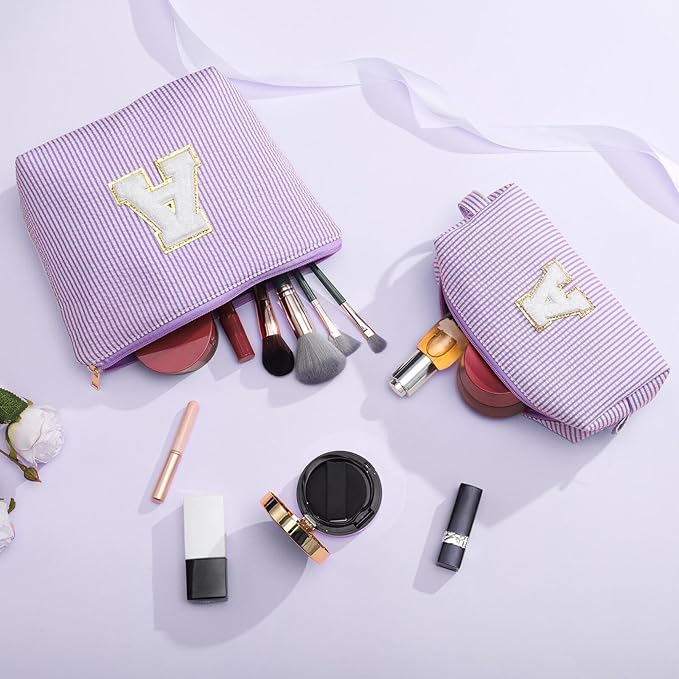 YOOLIFE Personalized Friend Birthday Gifts - 2 Pieces Makeup Bag Cosmetic Bags for Women Travel Makeup Bag Make up Bag with Small Makeup Bag Wedding Bridesmaid Gifts Teacher Gifts for Women Letter H