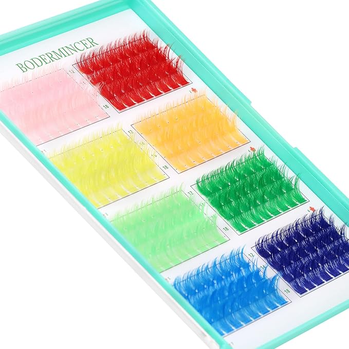 BODERMINCER D Curl False Eyelash Clusters, 8 Colors Collection, Individual Lash Extensions, 12-18mm Length For Beginner (A# 8 Colors-12-18mm D Curl)