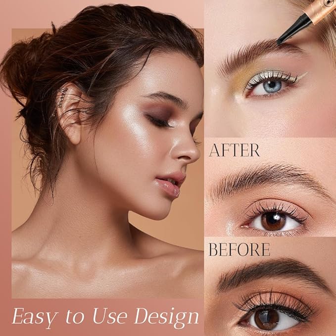 Microblading Eyebrow Pen, 2026 New Waterproof Eyebrow Pencil, Eye Brow Pen with 4 Tip, Long-lasting Natural Eyebrow Makeup Fine Stroke Magic Eyebrow Pencil Stay on All Day (Grey)