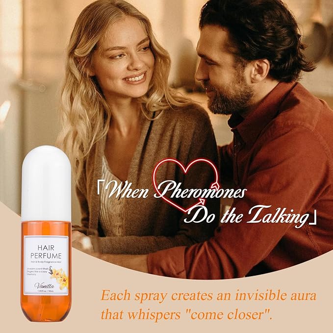 Vanilla Hair & Body Perfume Spray, Pheromones Perfumes for Women, Long-Lasting Fragrance Mist, Frizz Control & Shine-Enhancing, Nourishing Hair Repair Mist, Daily Use, Alcohol-Free, 1.7 Oz Travel Size