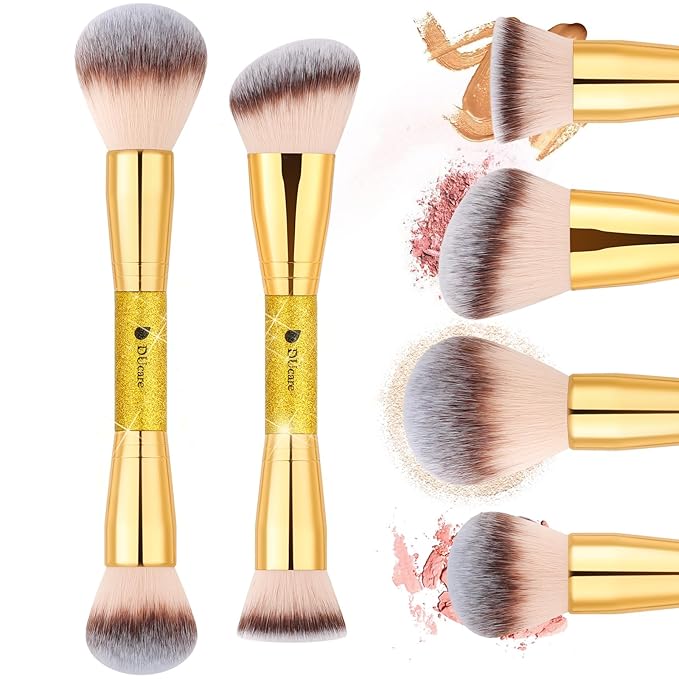 DUcare Makeup Brushes 2Pcs Double Ended Foundation Contour Bronzer Setting Powder and Blush Brush ideal for cream or powder