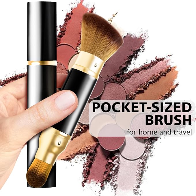 Retractable Airbrush Kabuki Brush for All Face Makeup & Foundation for Liquid, Cream and Powder Face Makeup, Dual-Ended Brush for Precision Natural Beautiful Look, With Aluminum Handle - Black