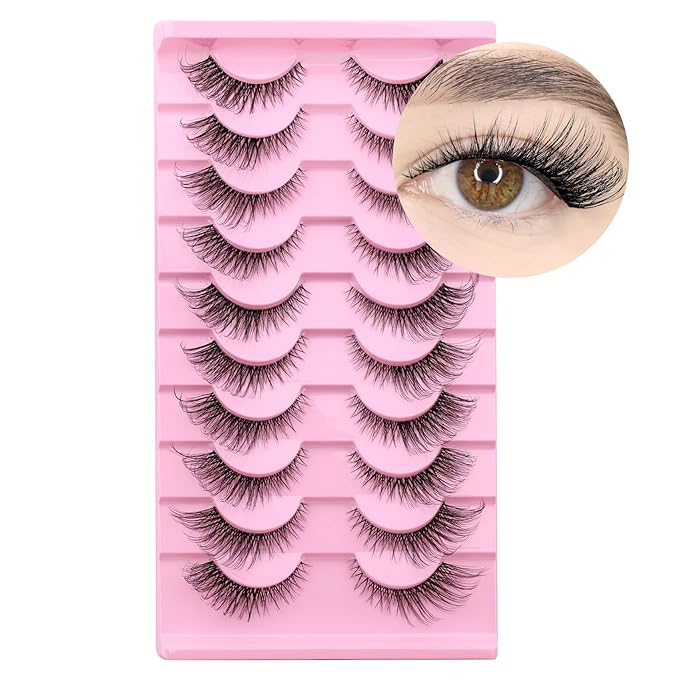 Natural Cat Eye Lashes Wispy False Eyelashes Thin Cotton Band Soft Mink Lashes Natural Eye Lashes Pack 10 Pairs by FADVAN-BY003