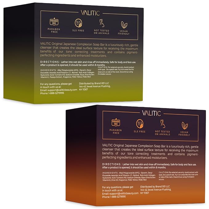 VALITIC Papaya and Turmeric Kojic Acid Soap Bar - Dark Spot Corrector Skin Care Cleansing Bar - Infused with Vitamin C, Hyaluronic Acid - Papaya 2 Pack, Kojic 2 Pack, Holder