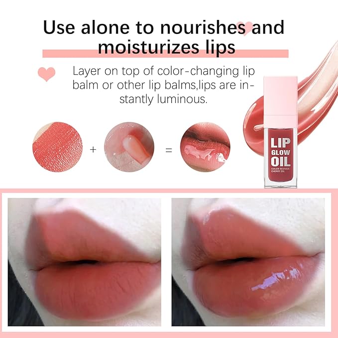 CHIFURE Hydrating Lip Oil, Plumping Lip Gloss, Moisturizing Lip Balm, Transparent Lip Oil, Non-Sticky Long Lasting Lip Gloss, Tinted Lip Balm for Lip Care,0.28 OZ (#012-Rosewood, 0.28 OZ)
