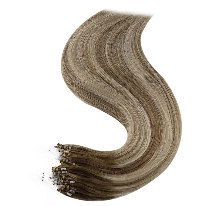 Full Shine Remy Micro Hair Extensions Human Hair Color 6/60/6 Brown And Blonde Microbeads Human Hair Extensions 14Inch Prebonded Hair Extensions Real Remy Human Hair 50Gram Natural Hair Extensions