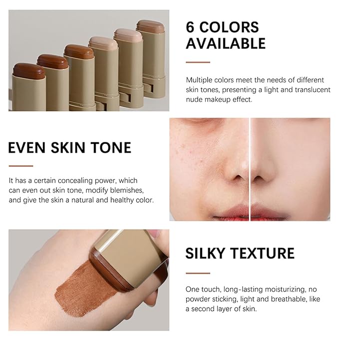 Foundation Stick Beauty Balm Serum Boosted Skin Tint, Serum Boosted Skin Tint Balm, Solid Tinted Moisturizing SerumContour Stick Foundation FaceStick, Longwear ContourStick, Natural Finish (#6)