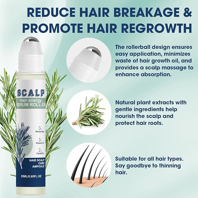 25ML Hair Growth Serum Roll On, Suitable for All Hair Types Prevents Hair Loss Nourishes Hair Follicles Achieve Thicker Hair for Men & Women