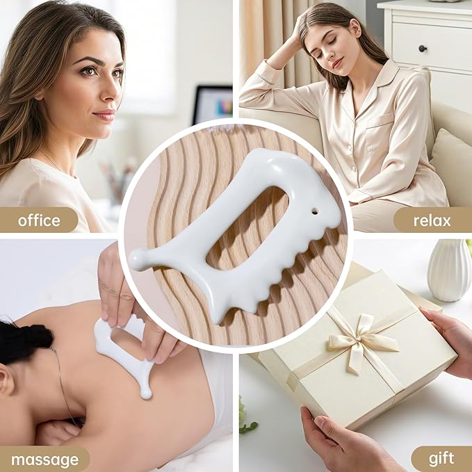 Body Gua Sha Tool,6-in-1 Gua Sha Facial Tools for Lymphatic Drainage,Ceramic Body Guasha Massager Tool for Stress Relief,Trigger Point Tool for Fascia Massage,Gua Sha Tool for Women Christmas Gifts