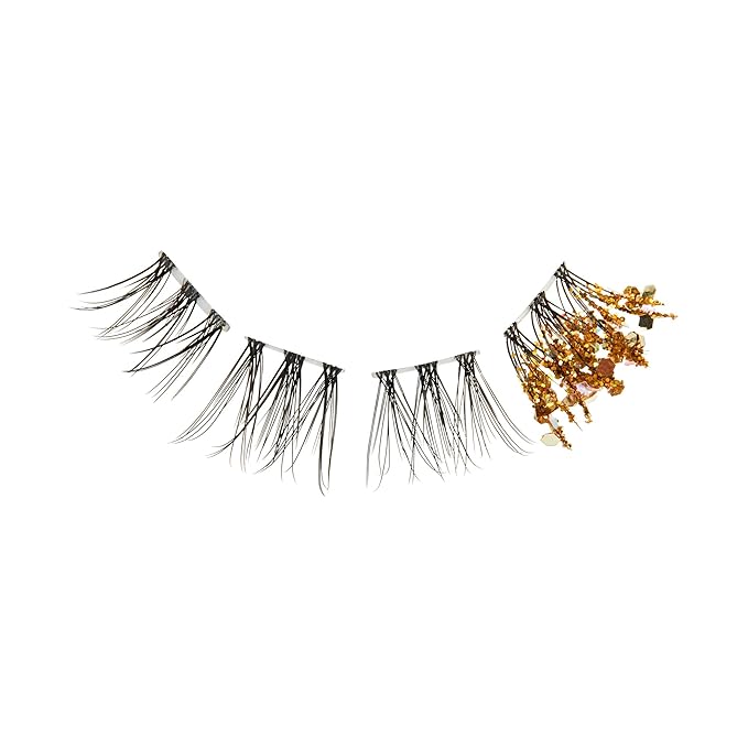 FALSCARA X WICKED: FOR GOOD False Eyelashes, ‘Go on, You're Free’, 8mm-10mm Natural Volume, Gold Glitter, Lash Extension Kit Includes Mini BOND, Mini Applicator, & 10 Lash Clusters