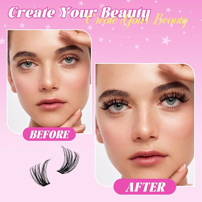 Lash Clusters Kit 320 Pcs DIY Individual Cluster Lashes D Curl Lash Extension Kit with Eyelash Bond and Seal, Remover, Tweezers Applicator Tool for False Eyelash Cluster Kit(60D+80D, Mix9-16mm Kit)