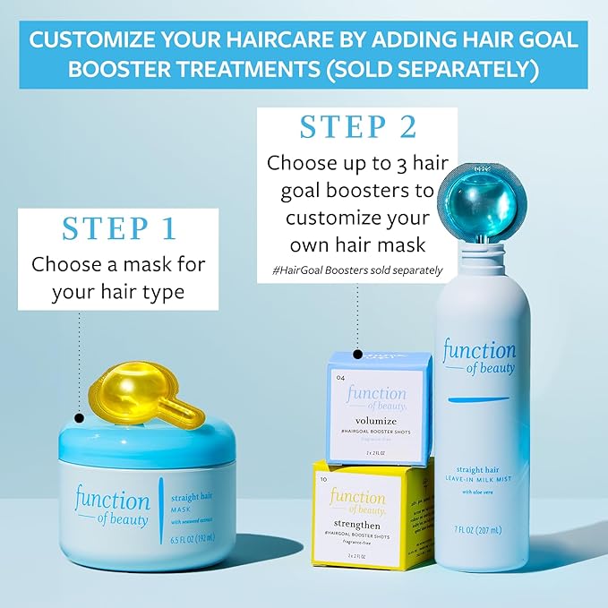 FUNCTION OF BEAUTY Customizable Hair Mask for Straight Hair, 6.5 oz - Deep Conditioning Formula With Seaweed Extract to Promote Silky Shine