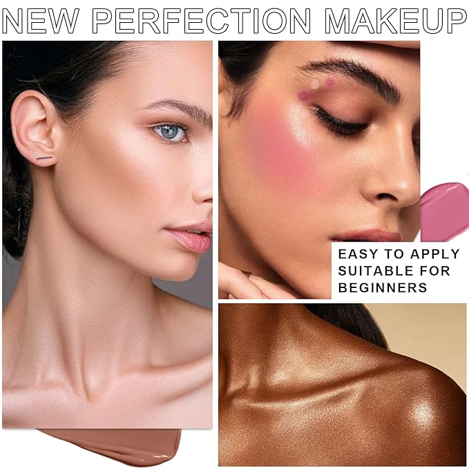 6 Colors Cream Contour Stick Makeup Kit, Shades with Highlighter, Blush and Double-End Bronzer Contour Stick for Sculpt the Cheeks, Long Lasting, Waterproof, Matte & Dewy Finish(SET A)