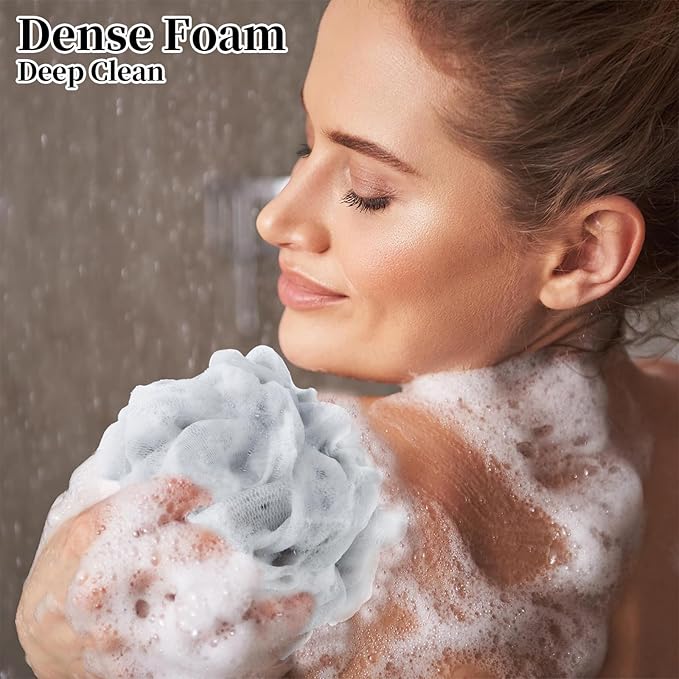 Bath Loofah Shower Sponge Body Back Scrubber Soft Mesh Shower Puffs Exfoliating Loofa for Women & Men Bath Accessories Cleaning Tool (4Pcs 60G Shower Puffs, Luxury)