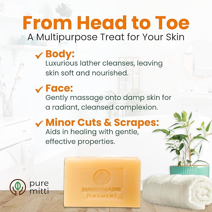 Turmeric Face, Body Bar Soap 4.5 oz | Herbal Cleansing Bar with Coconut Oil, Castor Oil | Gentle Bath Soaps for Face Wash, Body Wash | Turmeric Soap for Daily Use, All Skin Types