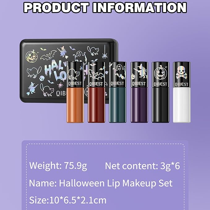 Dulele Dark Red Purple Green Black Matte Liquid Lipstick Gift Set, High Pigmented Lip Gloss for Girls & Women, Long Lasting 24 Hours Waterproof Lip Stain for Halloween Cosplay Goth Costume Makeup
