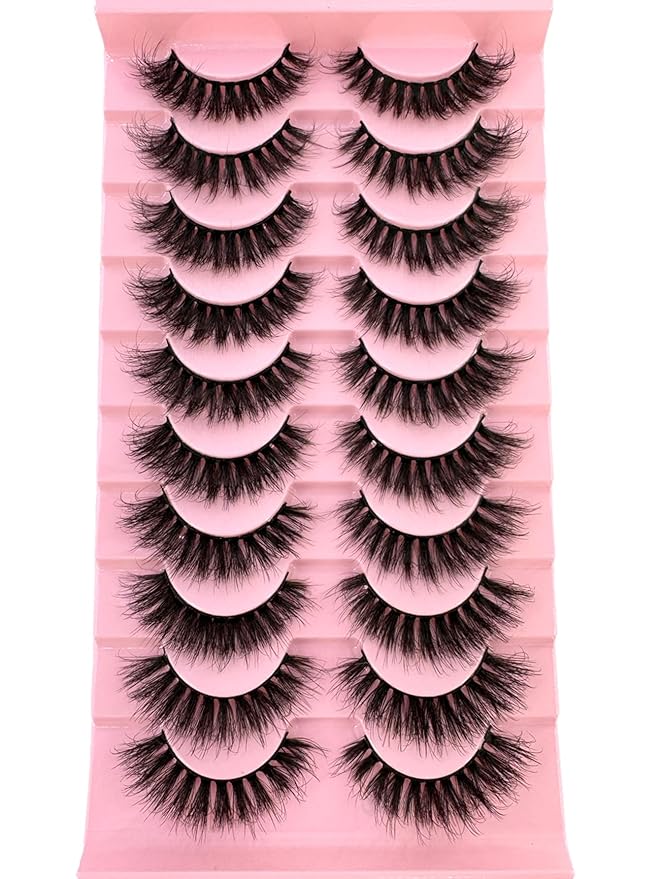 HBZGTLAD New 10 Pairs 3D Mink Lashes False Eyelashes Handmade Wispy Fluffy Long Lashes Natural Eye Makeup Tools Eye Lashes (F60)