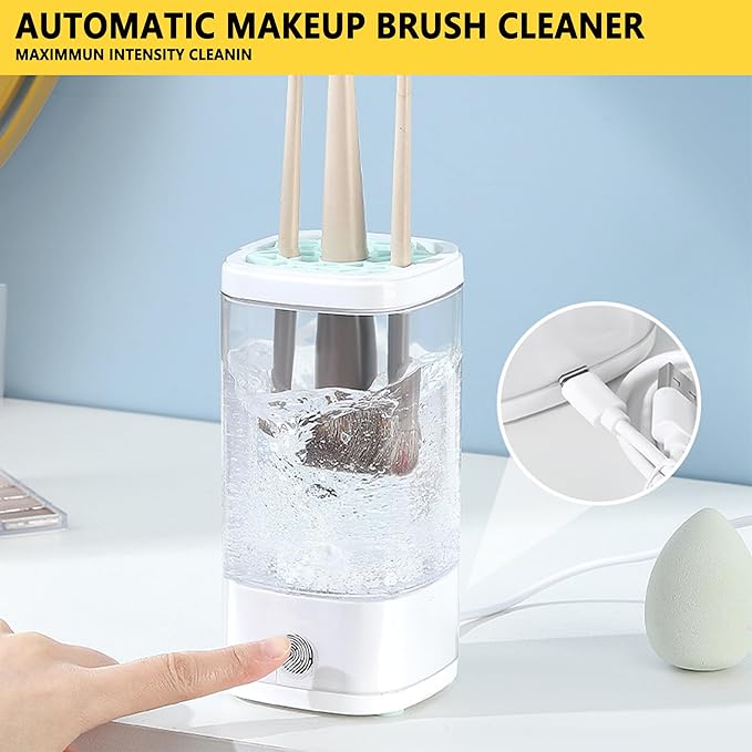 Electric Makeup Brush Cleaner Machine, Rechargeable Spinning Makeup Brush Cleaner, Automatic Cosmetic Brush Cleaner Machine For All Size Makeup Brushes, Makeup Brush Cleaner with Mat