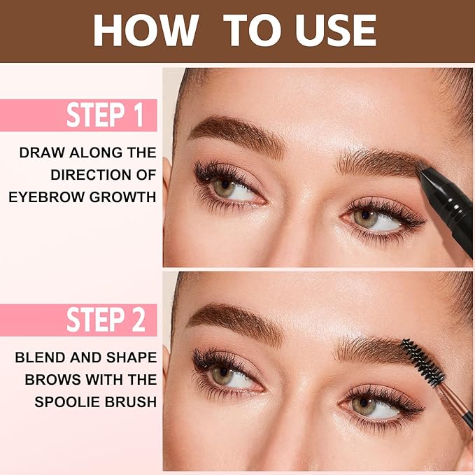 Boobeen Microblading Eyebrow Pen - Waterproof Brow Fection Pen with Angled Brush, Eyebrow Pencils for Women, Quick Drying & Long-Lasting Brow Pencil with Hair Like Strokes