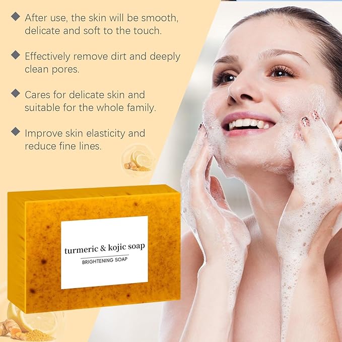Lemon Turmeric Kojic Soap, Turmeric Soap for Spots Remover with Vitamin C, Lemon, Retinol Collagen, Shea Butter More Moisturizing for Face and Body (4)