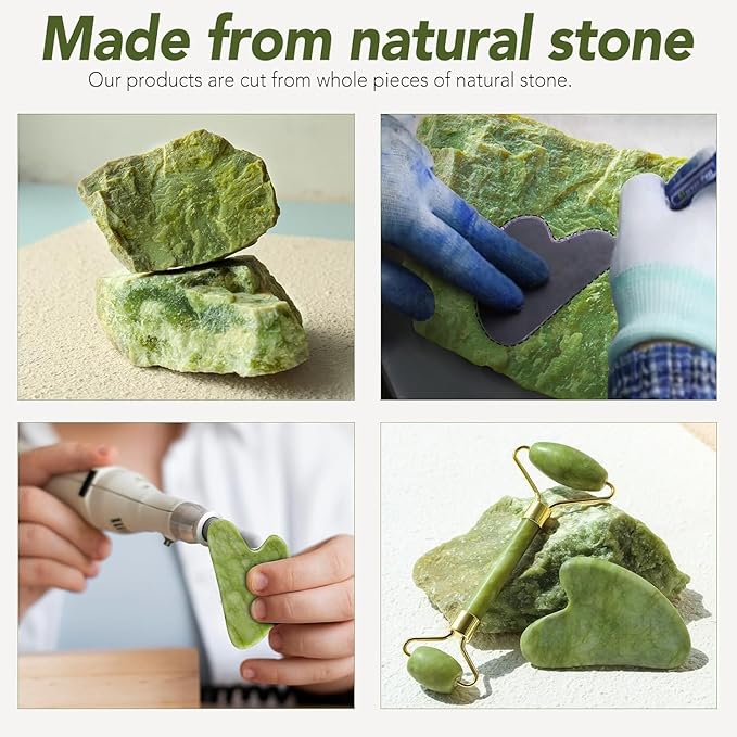 4-Piece Jade Roller & Gua Sha Set – Green Jade Facial & Body Sculpting Tools for Lymphatic Drainage, Puffiness Reduction & Wrinkle Minimizing – Gift for Women & Men