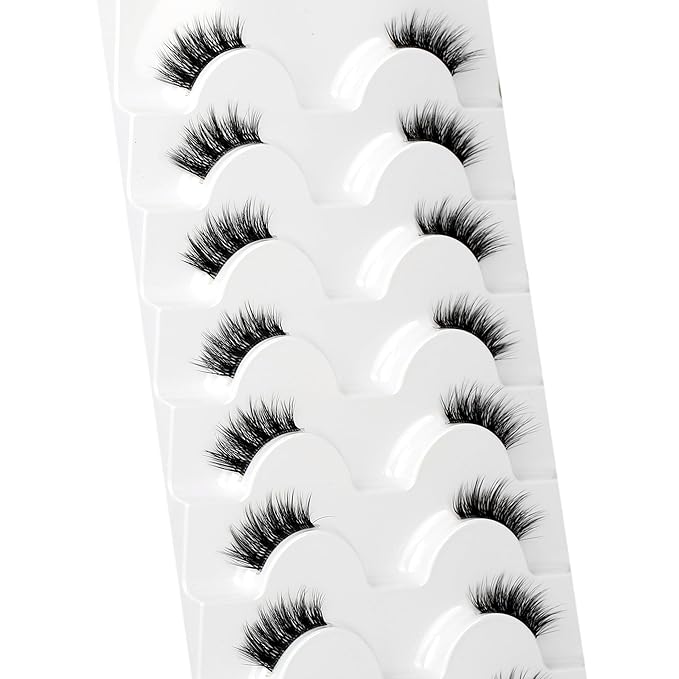 Half Lashes for Nude Makeup Fake Eyelashes Strips Natural Volume 8 Pairs Pack 3/4 Short Band Wispy Fairy Lashes Cat Eye Look Short Small Asian Accent Lash Wispies Faux Mink False Eyelash Extensions