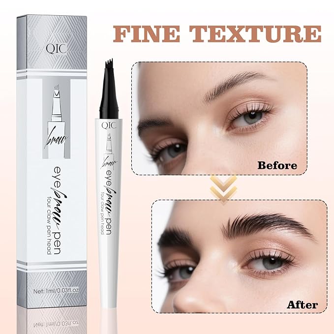 Eyebrow Pen, Waterproof Microblading Eyebrow Pencil, 4 Tip Precise Eye Brow Makeup Pen for Women to Effortlessly Create Hair Like Natural Brows, Non Dry Out and Last All Day (Brown)