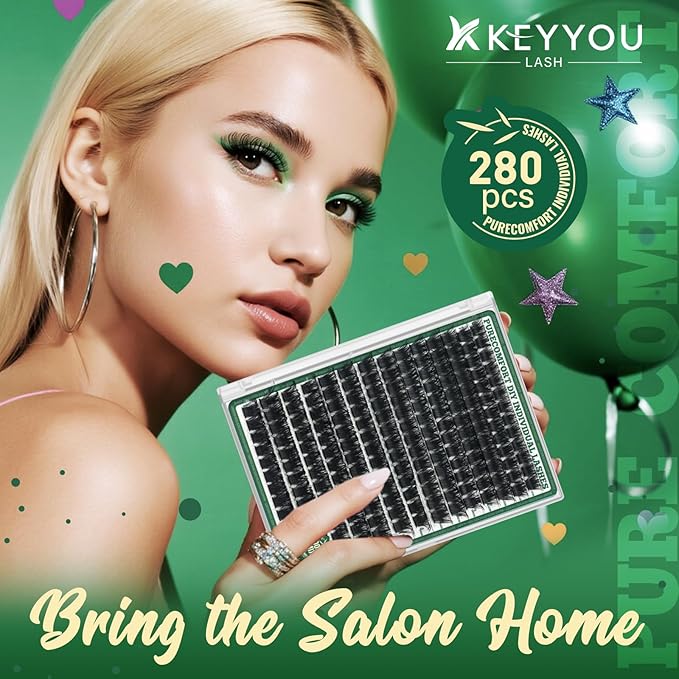 Lash Clusters 182Pcs Eyelash Clusters KEYYOU 200D D Curl 9-18MIX Clusters Lashes Thick Super Soft Wispy DIY Eyelash Extension at Home(200D-D,9-18MIX)