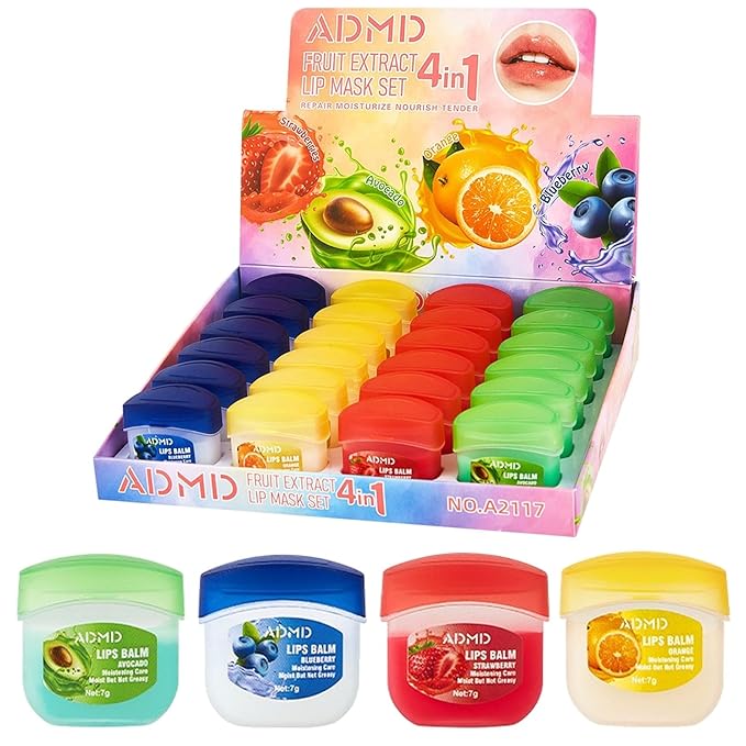 Admd Fruity Lip Balm Set,24Packs Fruit Flavored Lip Care Set,Mini Colorless Lipsticks,Moisturizing Masks, Long-lasting Nourishing Smooth Soft, Hydrated Lips Overnight (24Pcs)