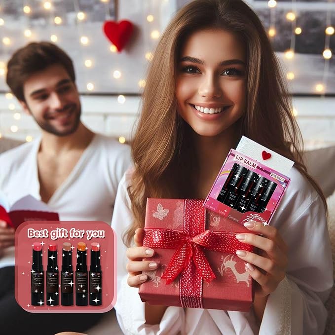 Yopela 5 Pack Tinted Lip Balm With Glitter Powder Stocking Stuffers Tinted Chapstick - Moisturizing Lip Balm with Shimmer - Lipstick Set - Assorted Colors and Favors Valentine's Gift
