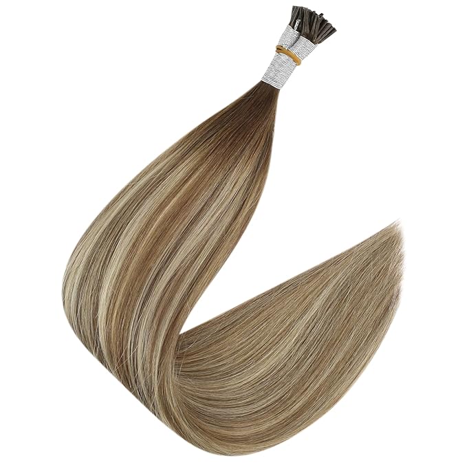Full Shine Itip Human Hair Extensions Remy Hair 22 Inch Balayage Brown Fading to Ash Brown and Light Brown Cold Fusion Extensions Natural Straight Hair 50 Grams