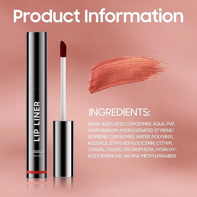OETUIOW Lip Stain Long Lasting & Waterproof Lip Liner, Non-Stick Cup Highly Pigmented Natural Finish, Lip Gloss for All-Day Color Hold (Cocoa)