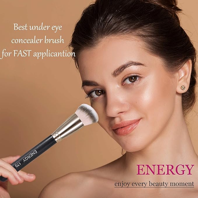 ENERGY Foundation Brush for Liquid Makeup - Professional Makeup Brush for Liquid, Cream & Powder Blending,Buffing and Contouring - Soft Vegan Synthetic Bristles Face Make Up Tool