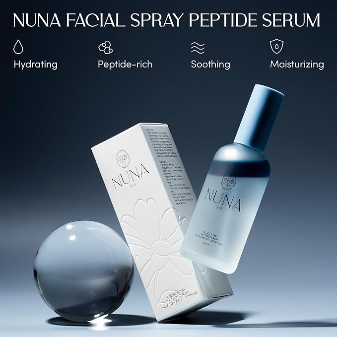 NUNA Ultra Hydrating Face Serum Spray with Peptides, Niacinamide, Hyaluronic Acid & Botanical Extracts – Korean Lightweight Moisture Boost Facial Mist & Setting Spray for Makeup – 3.38 fl oz