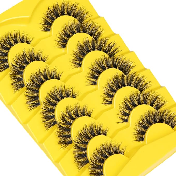 Kiromiro Lashes Natural Look False Eyelashes Clear Band Wispy Faux Mink Eyelashes Fluffy 15mm Natural False Lashes Cat Eye Strip Lashes Pack 7 Pairs