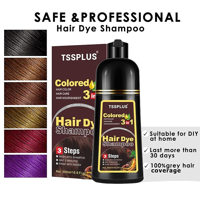 TSSPLUS Instant Hair Color Shampoo - Chestnut Brown Dye for Women & Men, 3 in 1 Herbal Coloring Shampoo (Chestnut Brown)