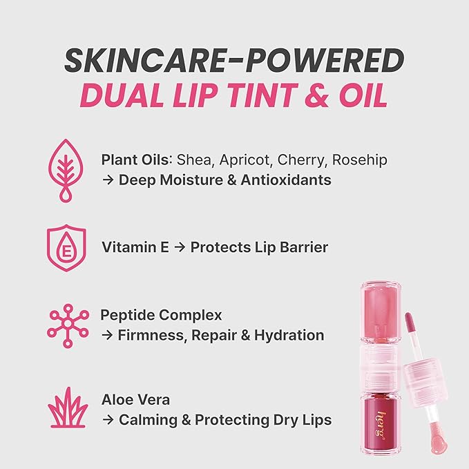 Epielle Herg Dual Lip Tint & Oil Raspberry Love & Watermelon Sugar, Double-Ended 2-in-1 Korean Lip Tint & Lip Plumper, Long-Lasting, Stocking Stuffers, Thanksgiving Essentials