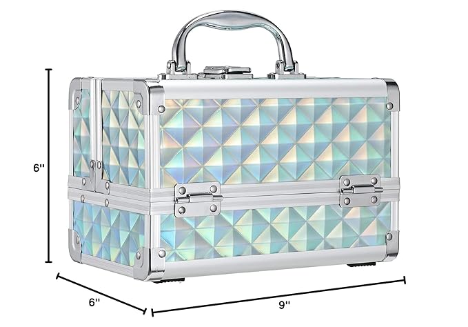 FRENESSA Makeup Case Portable Makeup Box Organizer Travel Cosmetic Case Storage with Mirror Locking Make Up Cases Organizers and Storage for Girls Nail Supplies Cosmetology Case Vanity Case Blue