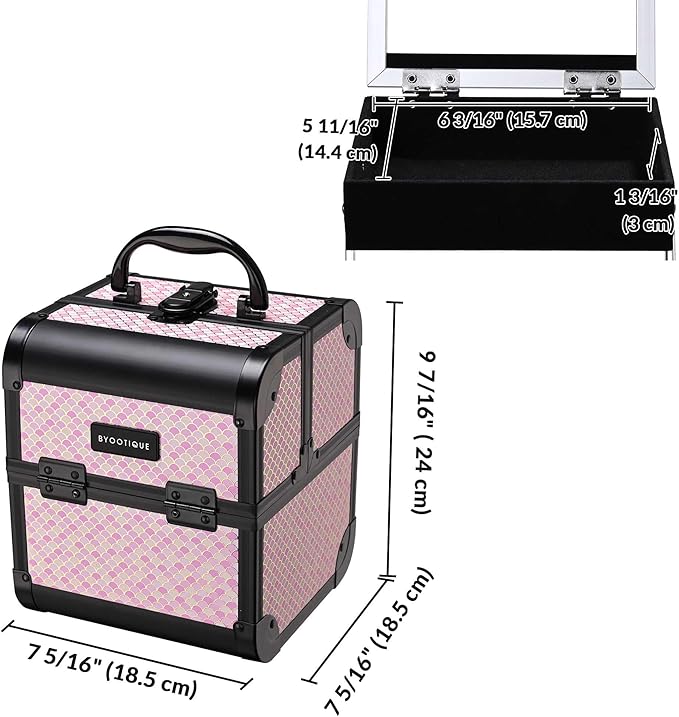 BYOOTIQUE Makeup Train Case with Mirror Travel Case for Barber Art Deco Bloom