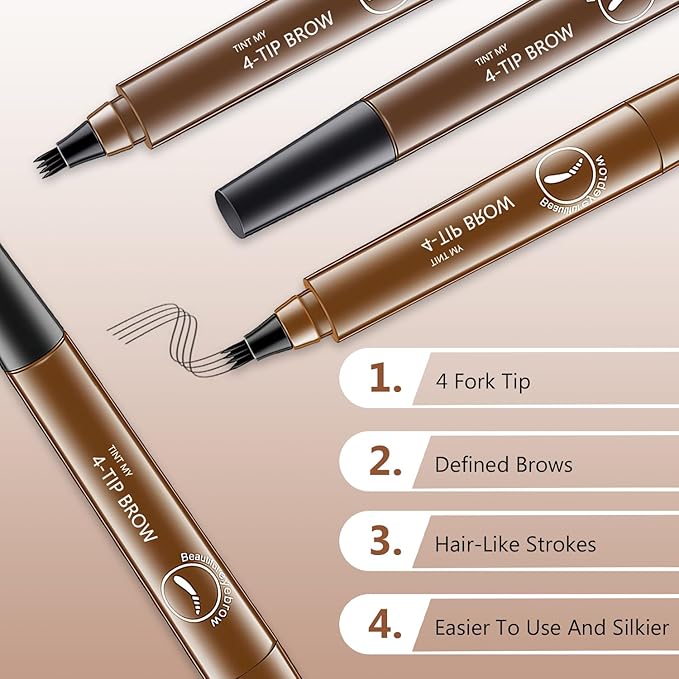 Microblading Eyebrow Pencil,2 PCS Magic Eyebrow Pencil,4-Tip Waterproof Brow Pencil with Micro-Fork Tip,3D Natural Makeup Long-Lasting Fine Stroke Magic Eyebrow Pen (Light Brown)