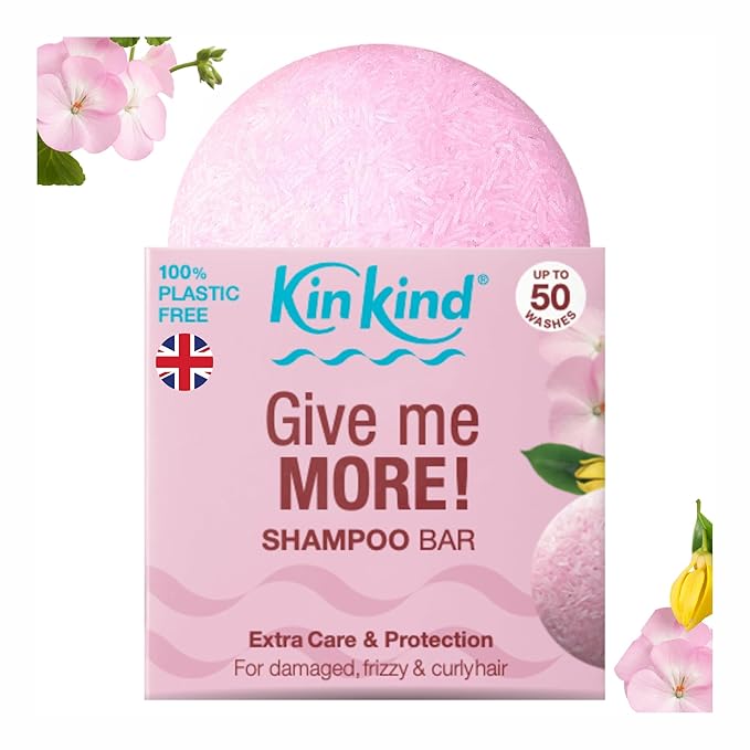 KinKind Give me MORE! Shampoo Bar for for Curly, Damaged & Frizzy hair. Extra Care & Protection. Up to 50 washes. Vegan. No silicones or parabens. UK made. 50g