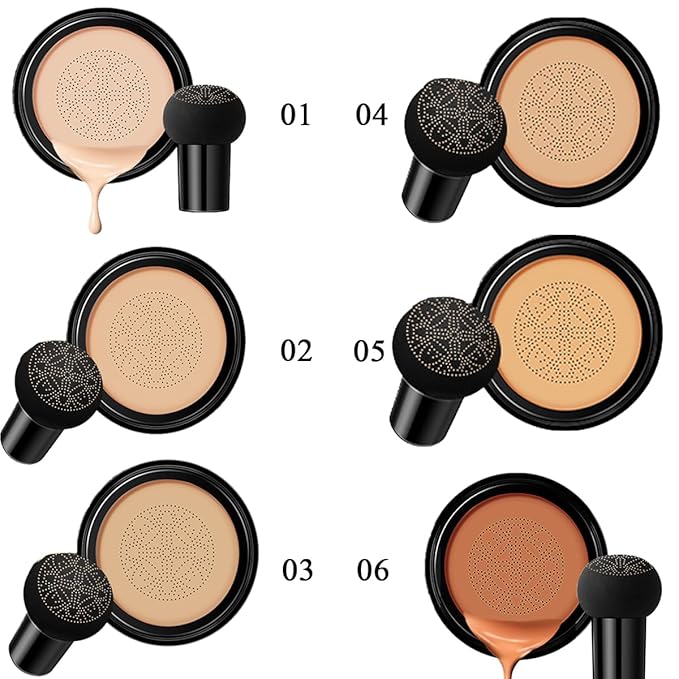 Air Cushion CC Cream Mushroom Head Foundation,BB Cream Makeup Foundation,Moisturizing Concealer,Long Lasting Full Coverage Waterproof,Even Skin Tone for All Skin Types (2# Natural, 20g)
