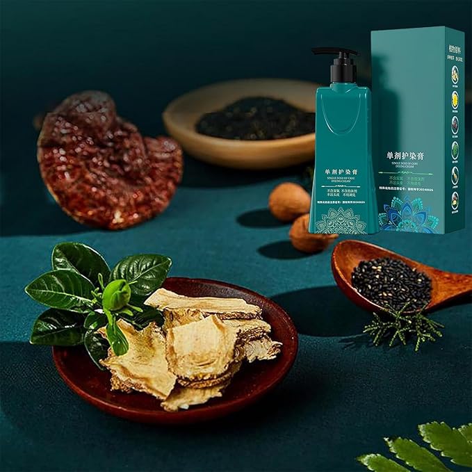 Mild Formula Long Lasting Hair Dye Set, Plant-Based Hair Color for Gray Coverage, Long-Lasting Shampoo, Single Agent Floral Dye (Light Black, 2.33/ounce)