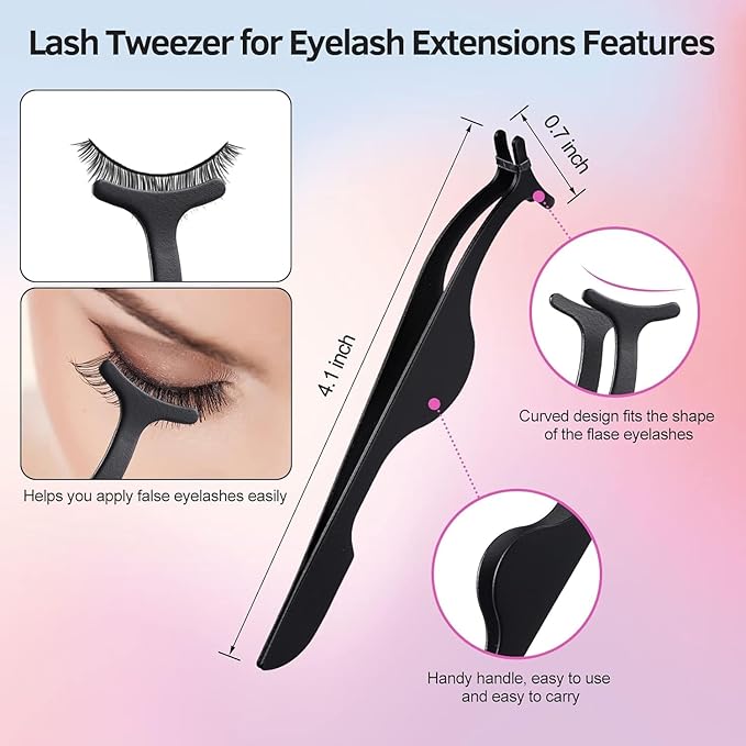 Eyelash Curlers Kit for Women w Lash Curler, Eyelash Comb Seperator, Eyeshadow Brush, Eyelash Extension Tweezers, Foldable Eyebrow Razor Comb, 10 Silicone Refills Pads for Natural Eyelashes