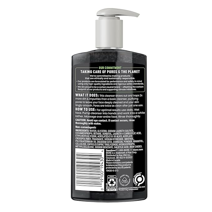 Biore Deep Pore Charcoal Face Wash, Daily Facial Cleanser for Dirt & Makeup Removal, for Oily Skin, 6.77 Oz